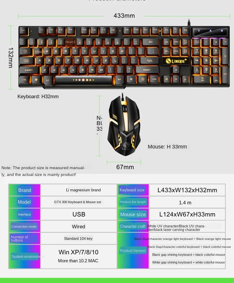 USB Wired Gaming Keyboard Mouse Set PC Rainbow Colorful LED Backlit  Gamer Gaming Mouse and Keyboard Combos Kit Home Office
