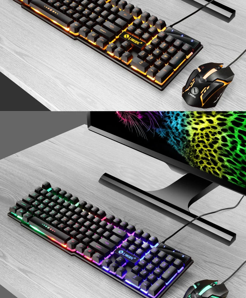 USB Wired Gaming Keyboard Mouse Set PC Rainbow Colorful LED Backlit  Gamer Gaming Mouse and Keyboard Combos Kit Home Office