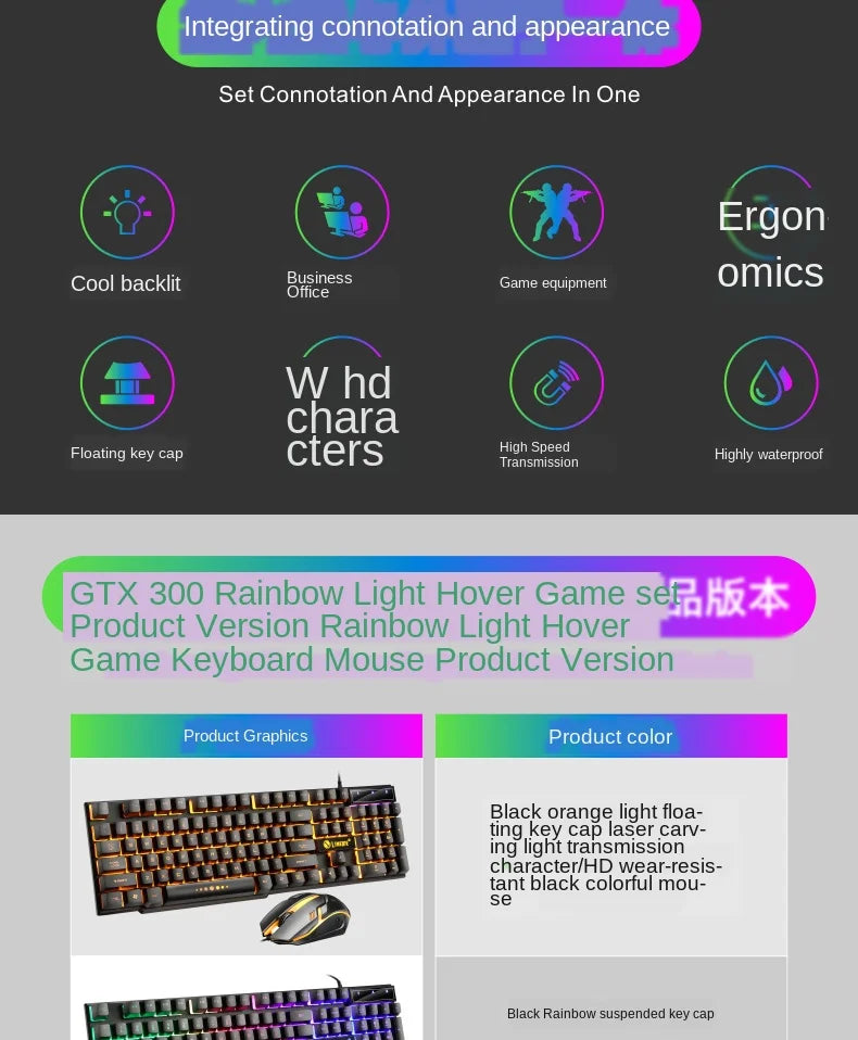 USB Wired Gaming Keyboard Mouse Set PC Rainbow Colorful LED Backlit  Gamer Gaming Mouse and Keyboard Combos Kit Home Office