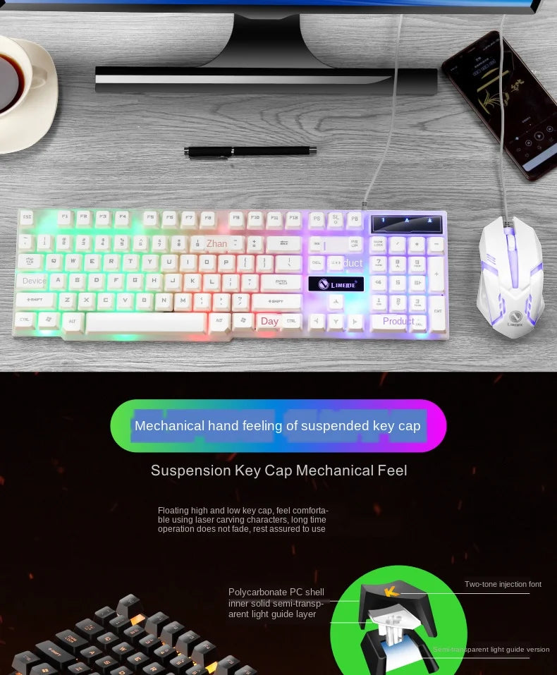 USB Wired Gaming Keyboard Mouse Set PC Rainbow Colorful LED Backlit  Gamer Gaming Mouse and Keyboard Combos Kit Home Office