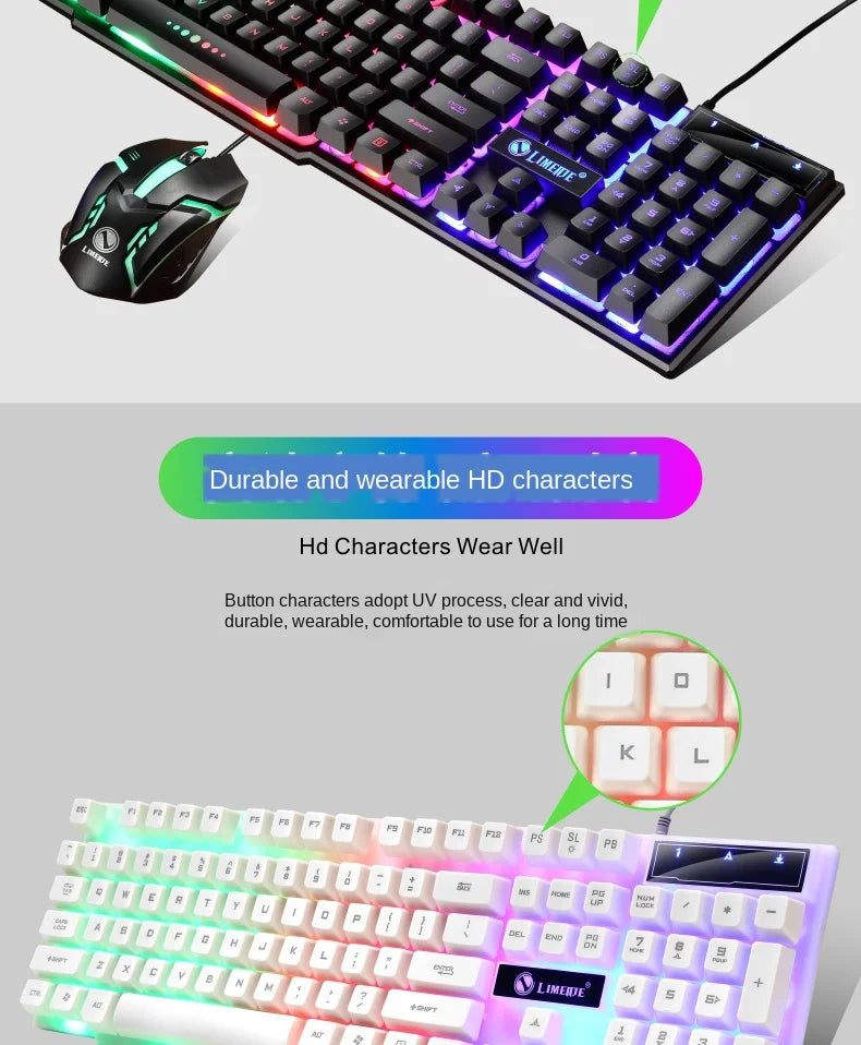 USB Wired Gaming Keyboard Mouse Set PC Rainbow Colorful LED Backlit  Gamer Gaming Mouse and Keyboard Combos Kit Home Office