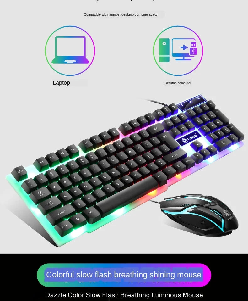 USB Wired Gaming Keyboard Mouse Set PC Rainbow Colorful LED Backlit  Gamer Gaming Mouse and Keyboard Combos Kit Home Office