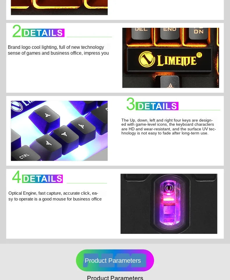 USB Wired Gaming Keyboard Mouse Set PC Rainbow Colorful LED Backlit  Gamer Gaming Mouse and Keyboard Combos Kit Home Office