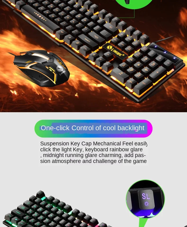 USB Wired Gaming Keyboard Mouse Set PC Rainbow Colorful LED Backlit  Gamer Gaming Mouse and Keyboard Combos Kit Home Office