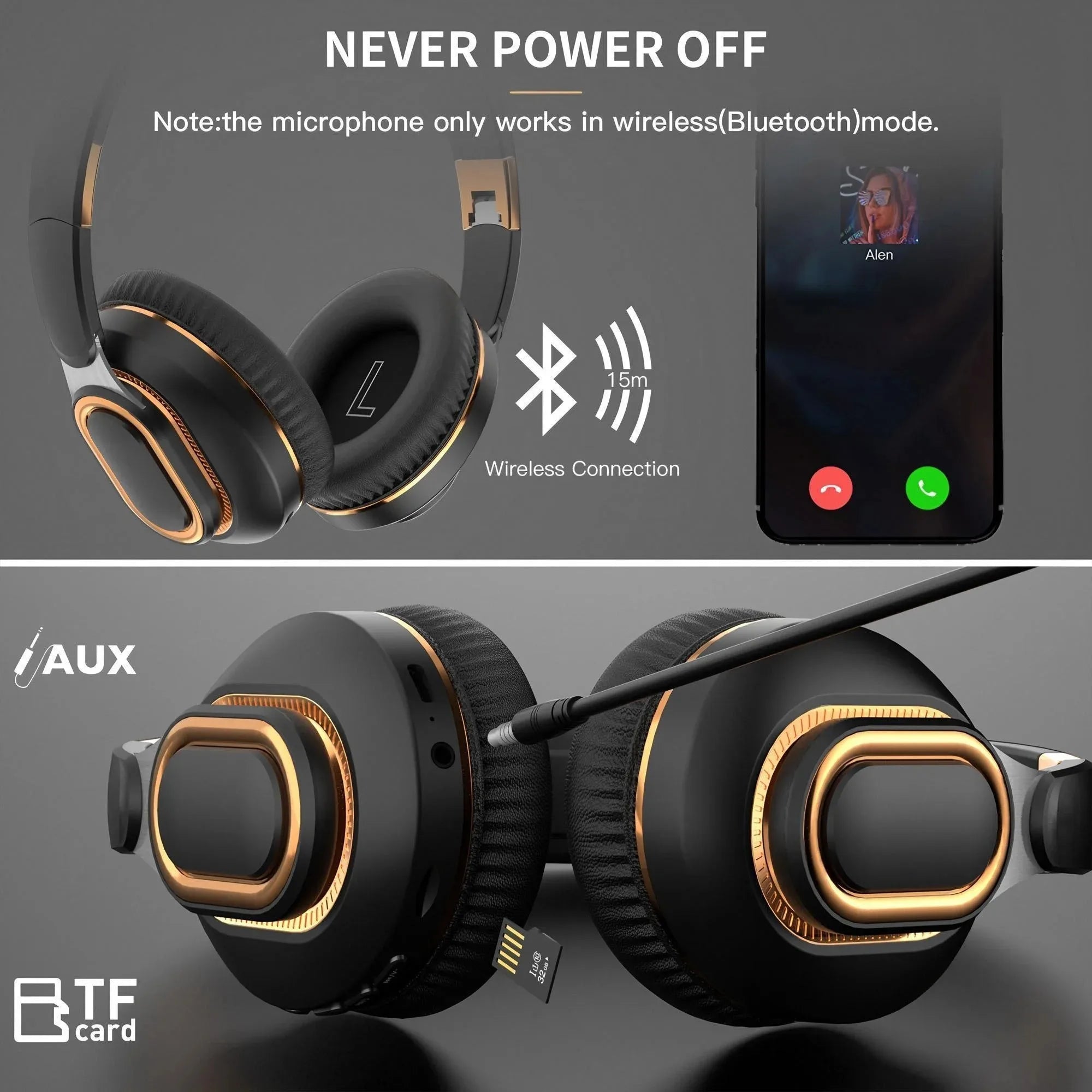 Wireless Headphones, HiFi Sound with Microphone, Gaming Headset for PC, Enjoy Music, Portable Wireless Audio