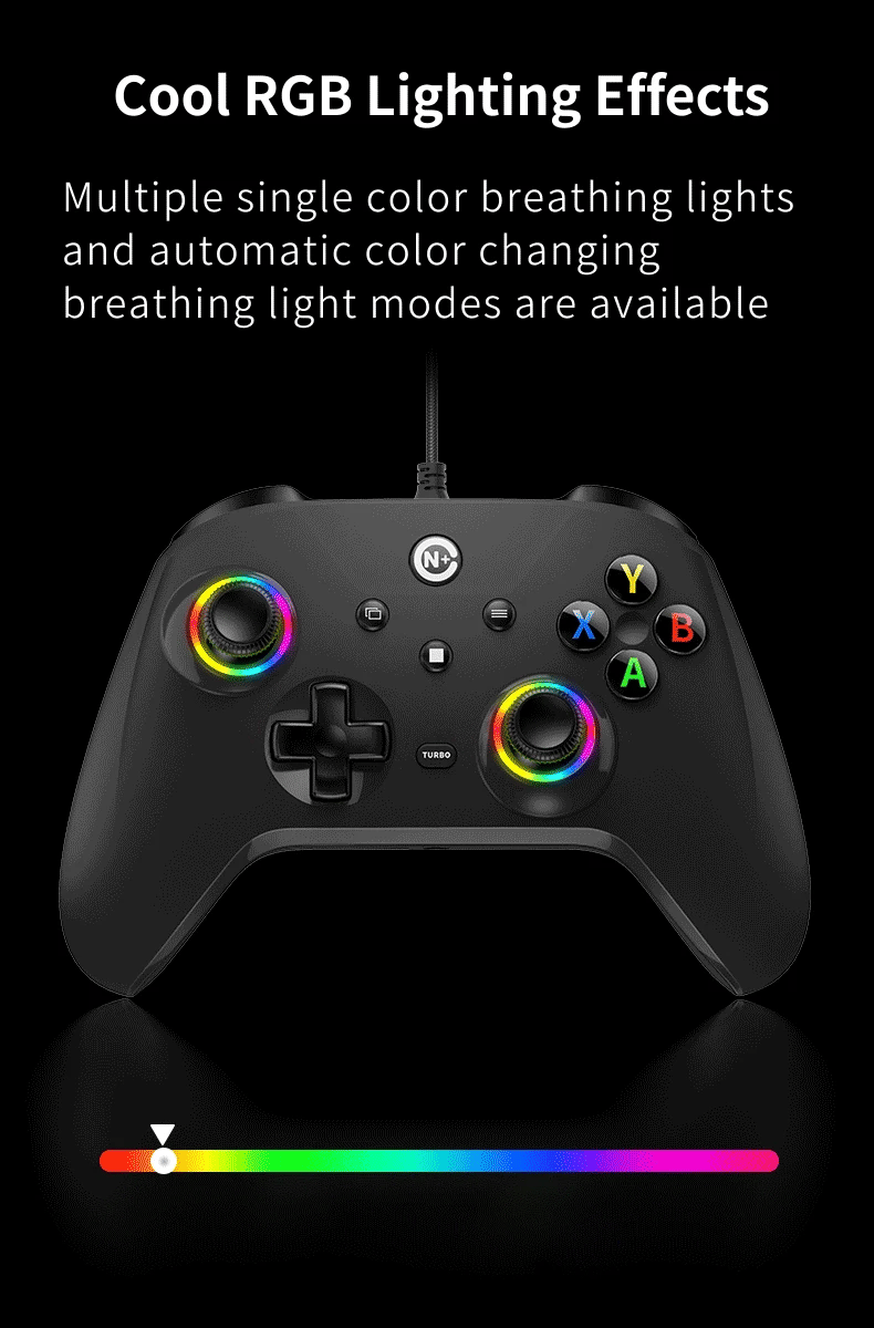 NE N5 Pro Wired Controller for PC Nintendo Switch Laptop Turbo Vibration LED Light 2.3m/7.5ft Cable 500Hz Gamepad RGB Joystick