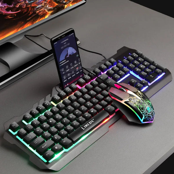 Metal Wired Keyboard Mouse Set 104 Keys USB Game Imitation Mechanical Tactile Backlit Luminous Keyboards Computer Accessories