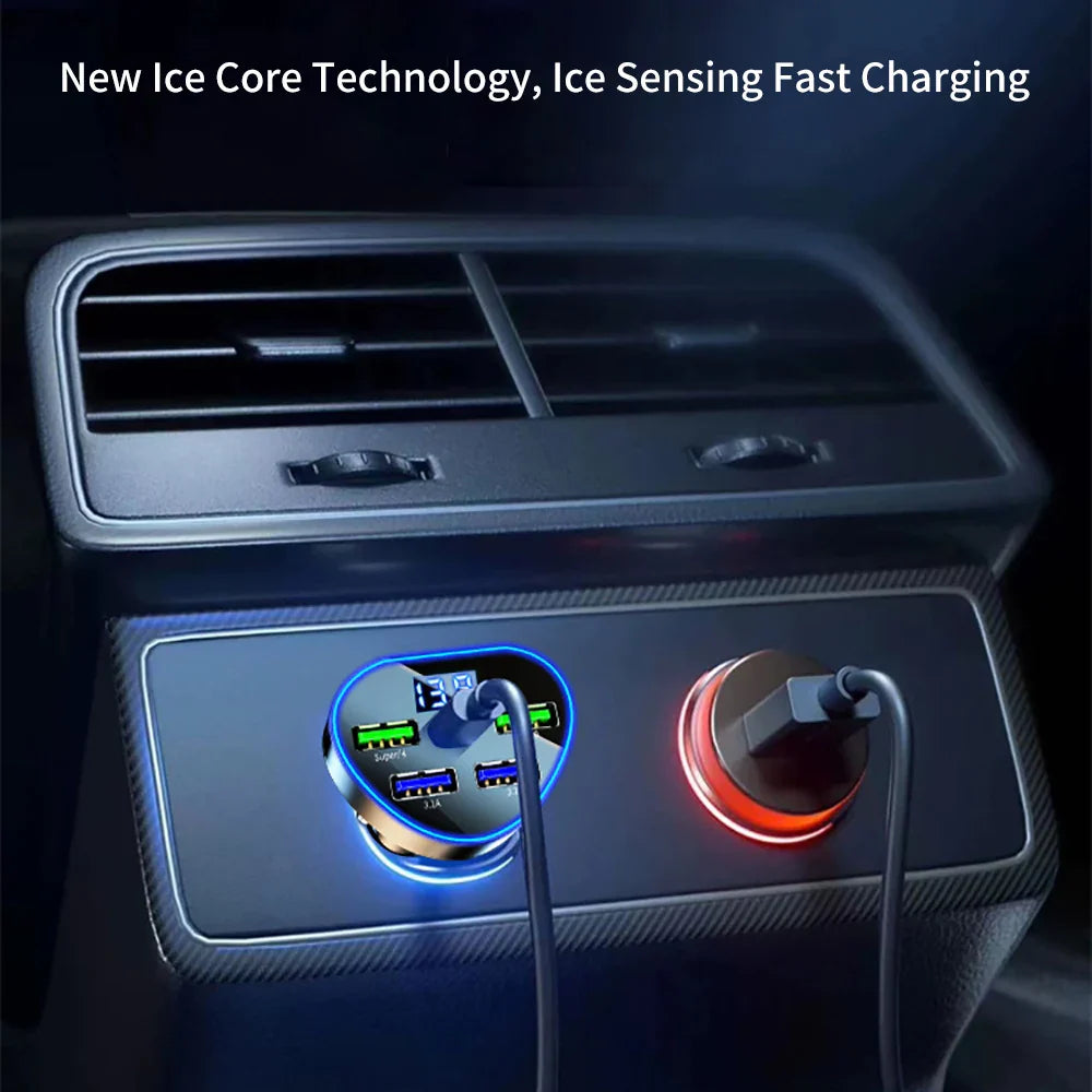 Six-Port 200W Car Mobile Phone Charger Multi-Port New Fast Charging Car Charger Qc3.0+Pd+3.1Aled+Super Digital Display Fast Charging Charger