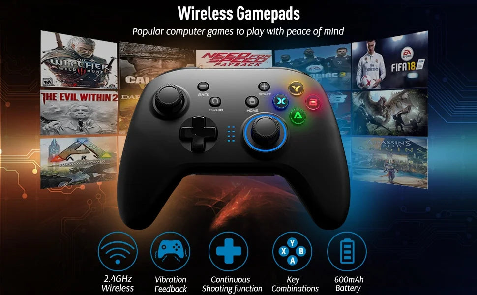 Wireless Gaming Controller Game Controller for PC Windows 7/8/10/11 PS3-5 Switch TV Box Dual-Vibration Joystick Gamepad