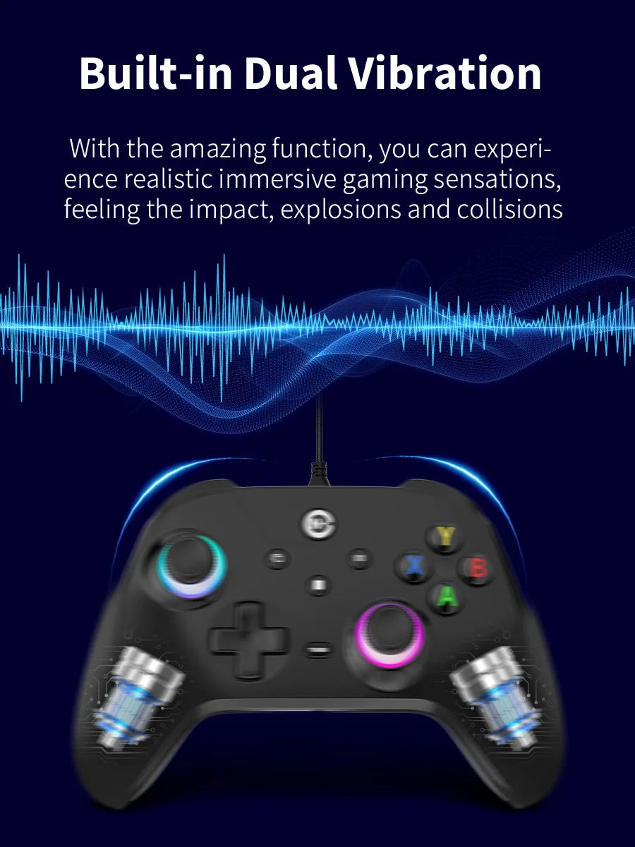 NE N5 Pro Wired Controller for PC Nintendo Switch Laptop Turbo Vibration LED Light 2.3m/7.5ft Cable 500Hz Gamepad RGB Joystick