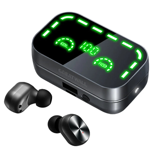 TWS Wireless Earphones Dazzle Cool Digital Display Headsets Sports Gaming Headphones HiFi HD Stereo Earbuds With LED flashlight