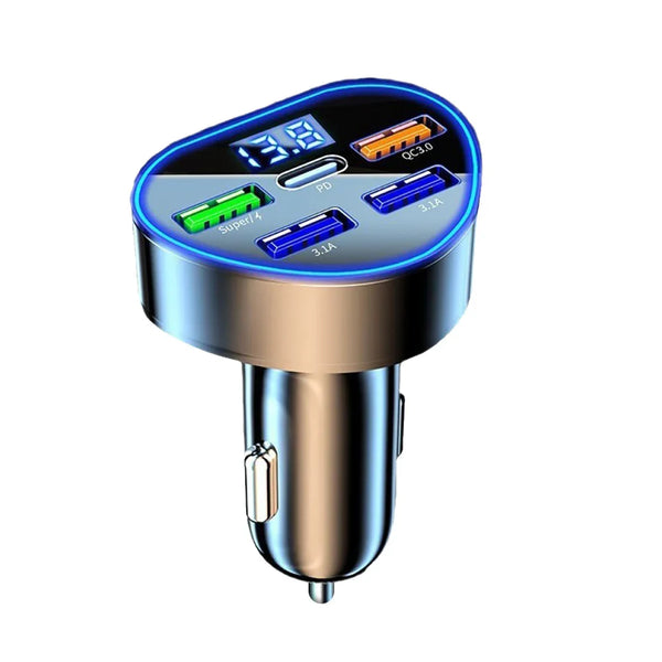 Six-Port 200W Car Mobile Phone Charger Multi-Port New Fast Charging Car Charger Qc3.0+Pd+3.1Aled+Super Digital Display Fast Charging Charger