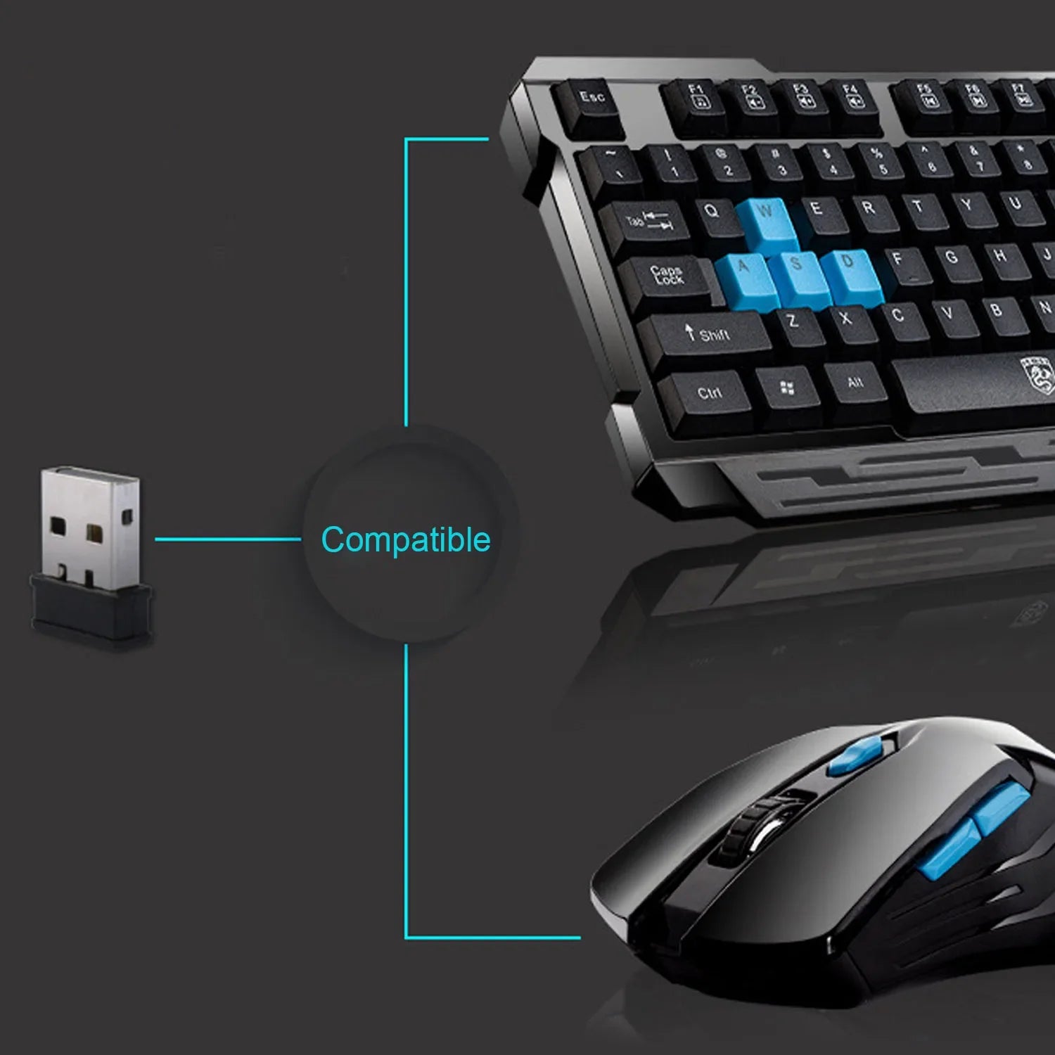 Gaming Keyboard Mouse Set Fashion 2.4G Wireless Computer Laptop PC Keypad Mice Kit for Home Office Study Gamer Black