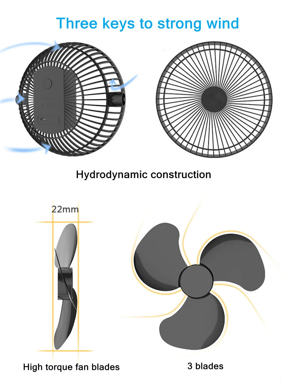 USB Charging Home Room Table Wireless Electric Fan 10000mAh Battery Outdoor Travel Portable Clip Ceiling Fan 4 Speed Adjusted