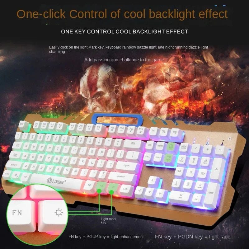 Metal Wired Keyboard Mouse Set 104 Keys USB Game Imitation Mechanical Tactile Backlit Luminous Keyboards Computer Accessories