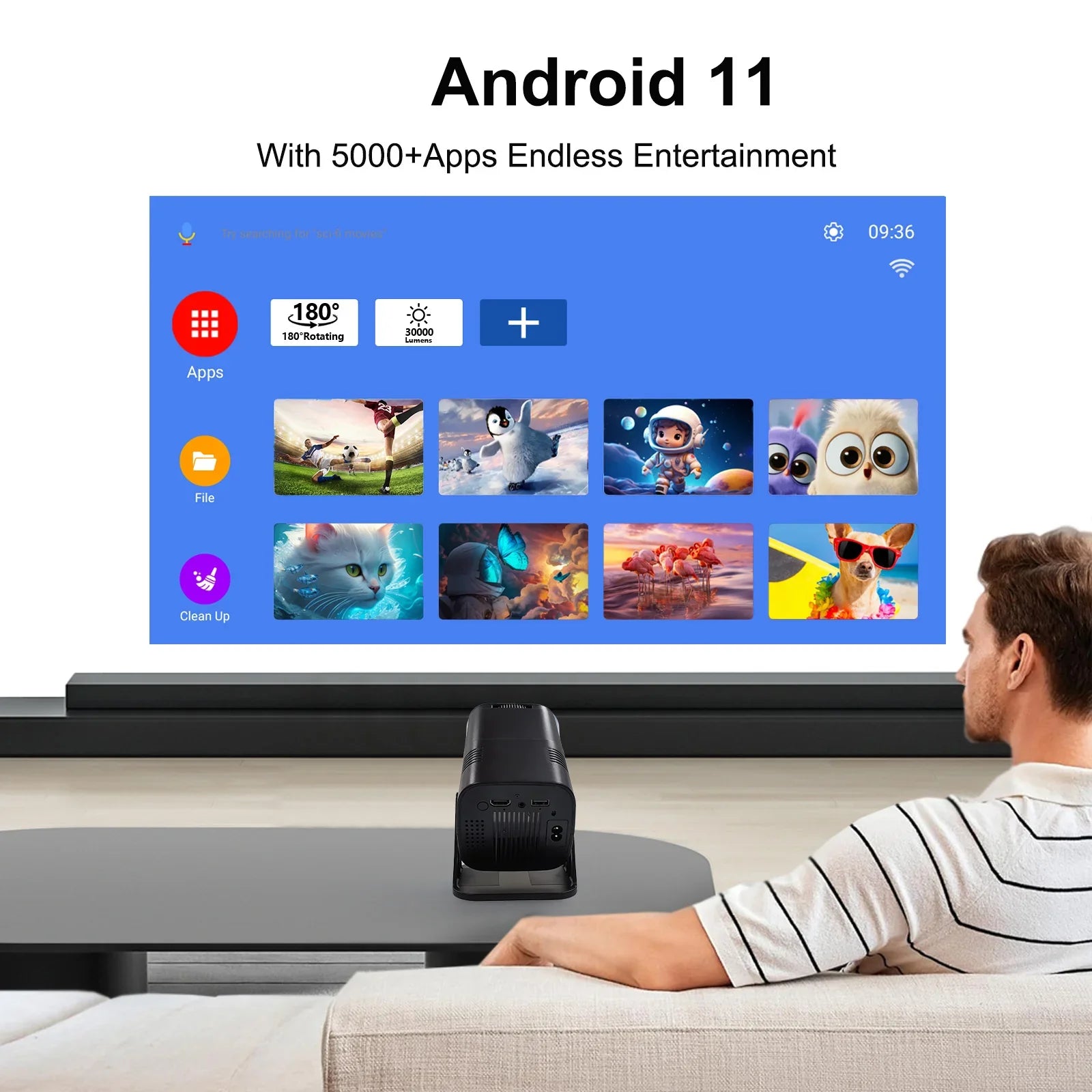 Mini Portable Projector 4K 1080P Full HD 5G WiFi 6 BT5.0 Automatic Horizontal Correction 180° Rotatable Outdoor Smart Projector