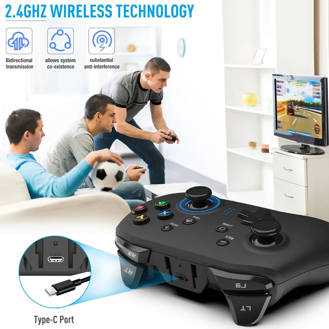 Wireless Gaming Controller Game Controller for PC Windows 7/8/10/11 PS3-5 Switch TV Box Dual-Vibration Joystick Gamepad