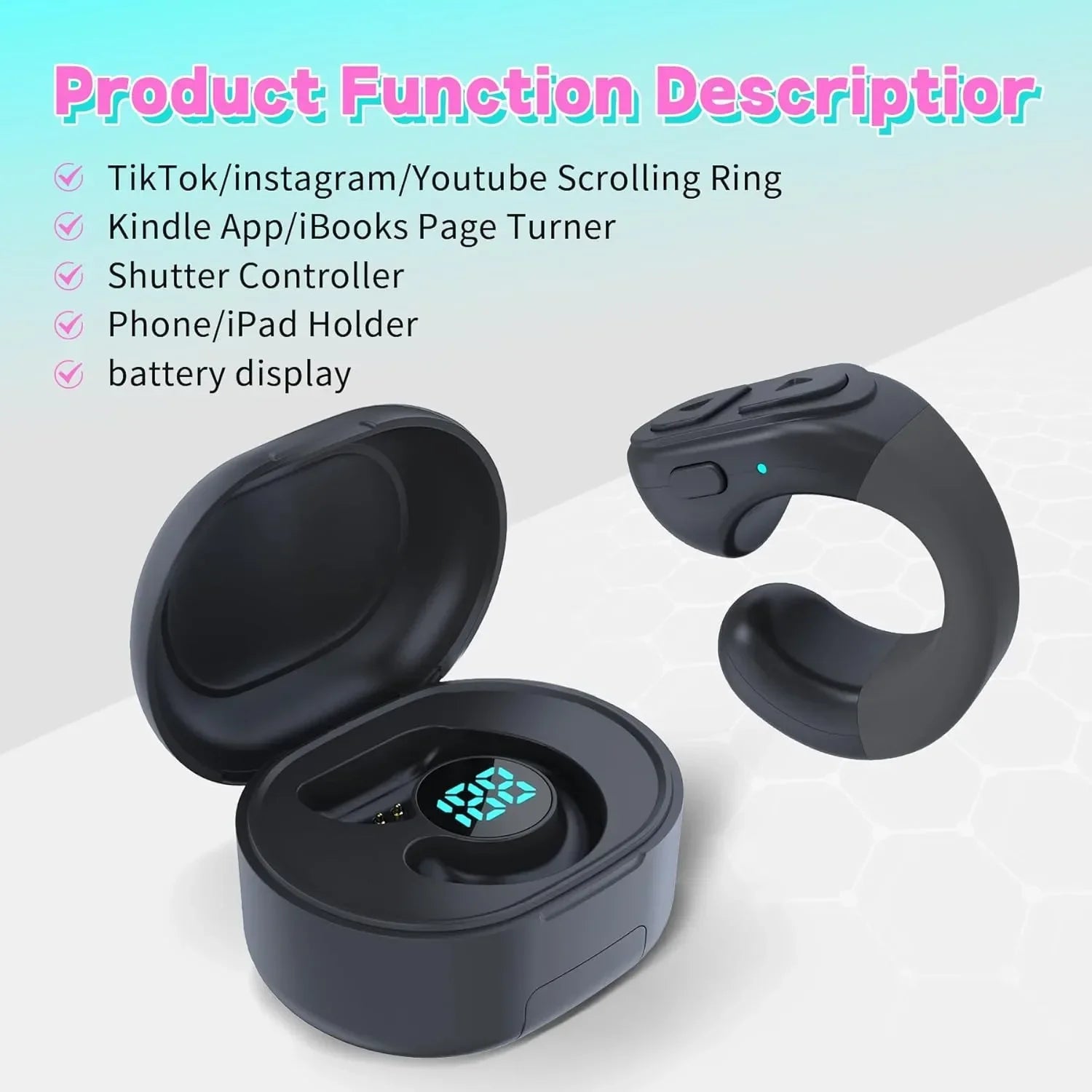 Tiktok Trending BT Smart Scrolling Ring Kindle App Remote Page Turner with Cell Phone Stands Wireless Camera Shutter Selfie