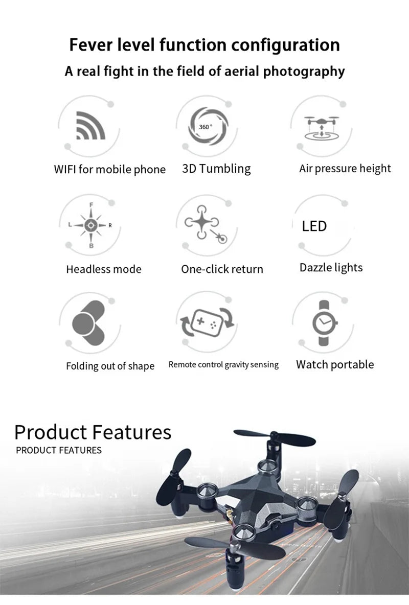 Luggage Mini Drone - High Definition Aerial Photography WIFI Four Axis Folding Remote Control Watch Sensing Aircraft Gifts