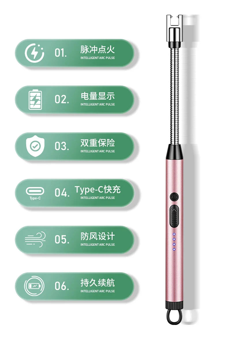 Creative Electric Solitary Electronic Pulse Ignition Household Kitchen Artifact Outdoor Windproof Long Range Charging Lighter Wh
