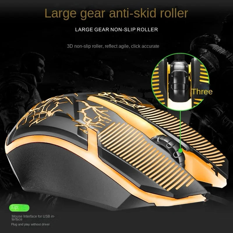 Metal Wired Keyboard Mouse Set 104 Keys USB Game Imitation Mechanical Tactile Backlit Luminous Keyboards Computer Accessories