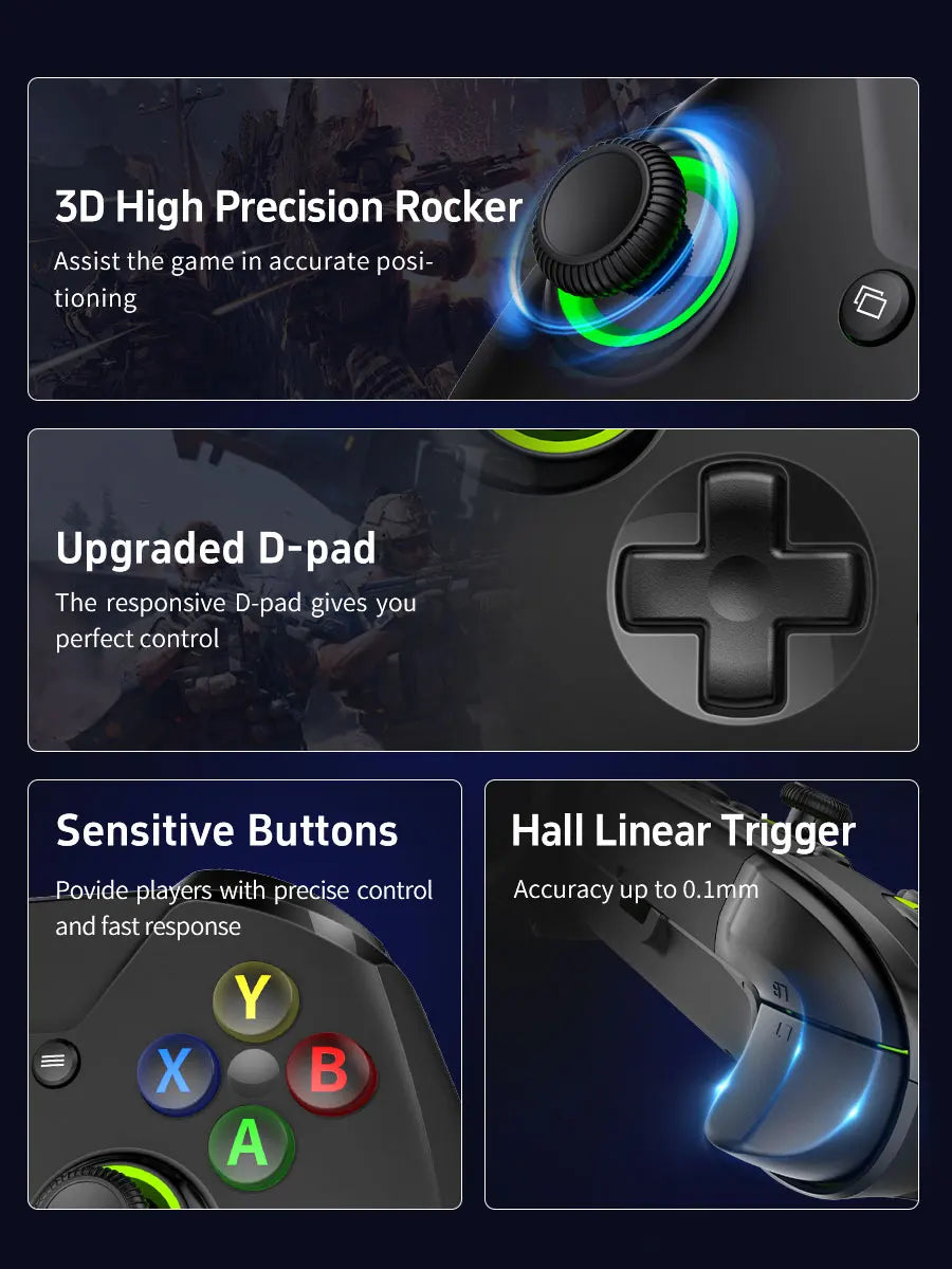 NE N5 Pro Wired Controller for PC Nintendo Switch Laptop Turbo Vibration LED Light 2.3m/7.5ft Cable 500Hz Gamepad RGB Joystick
