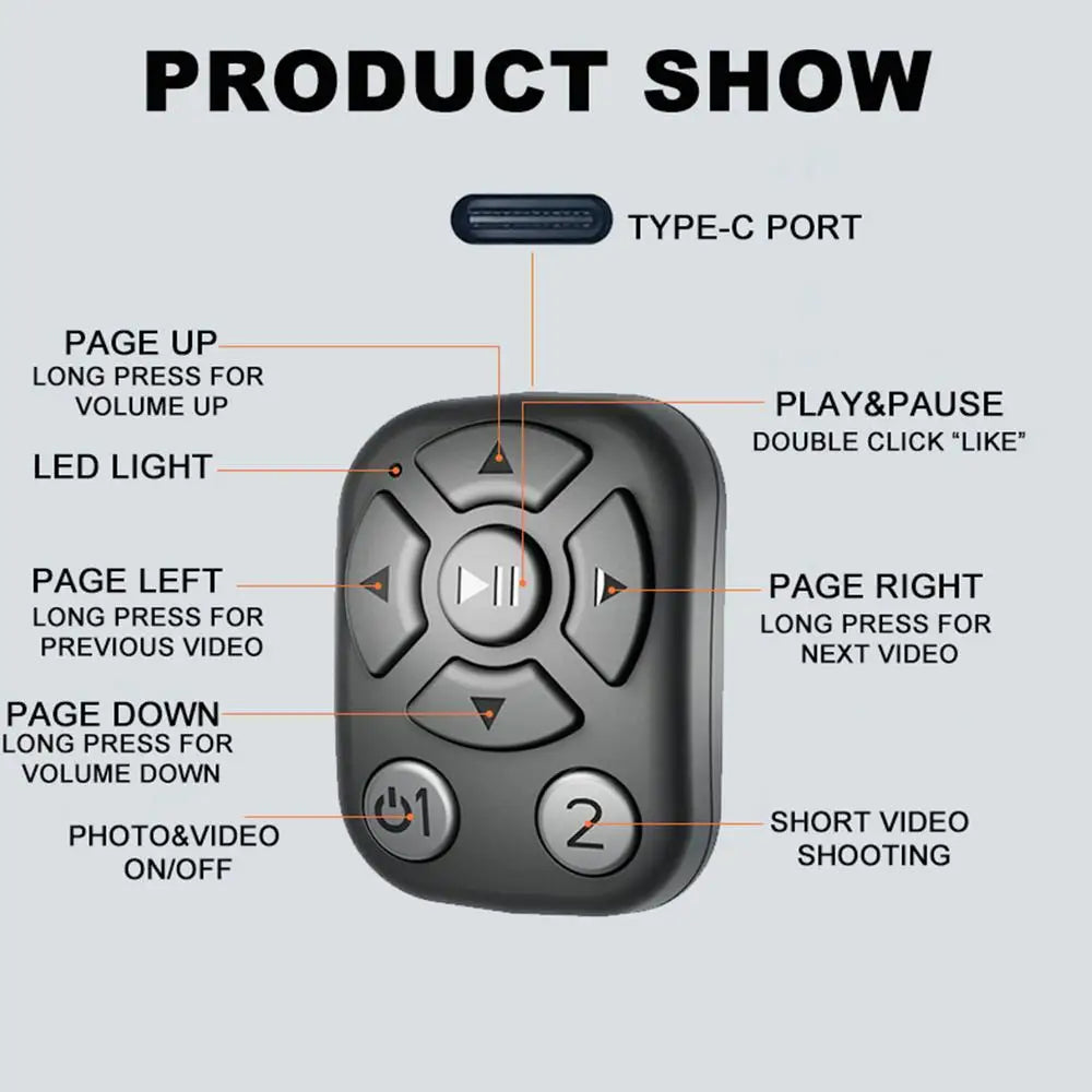 Scrolling Ring Presentation Clicker Camera Shutter Smart Ring Camera Video Recording Remote Wireless E-Reader Controller for