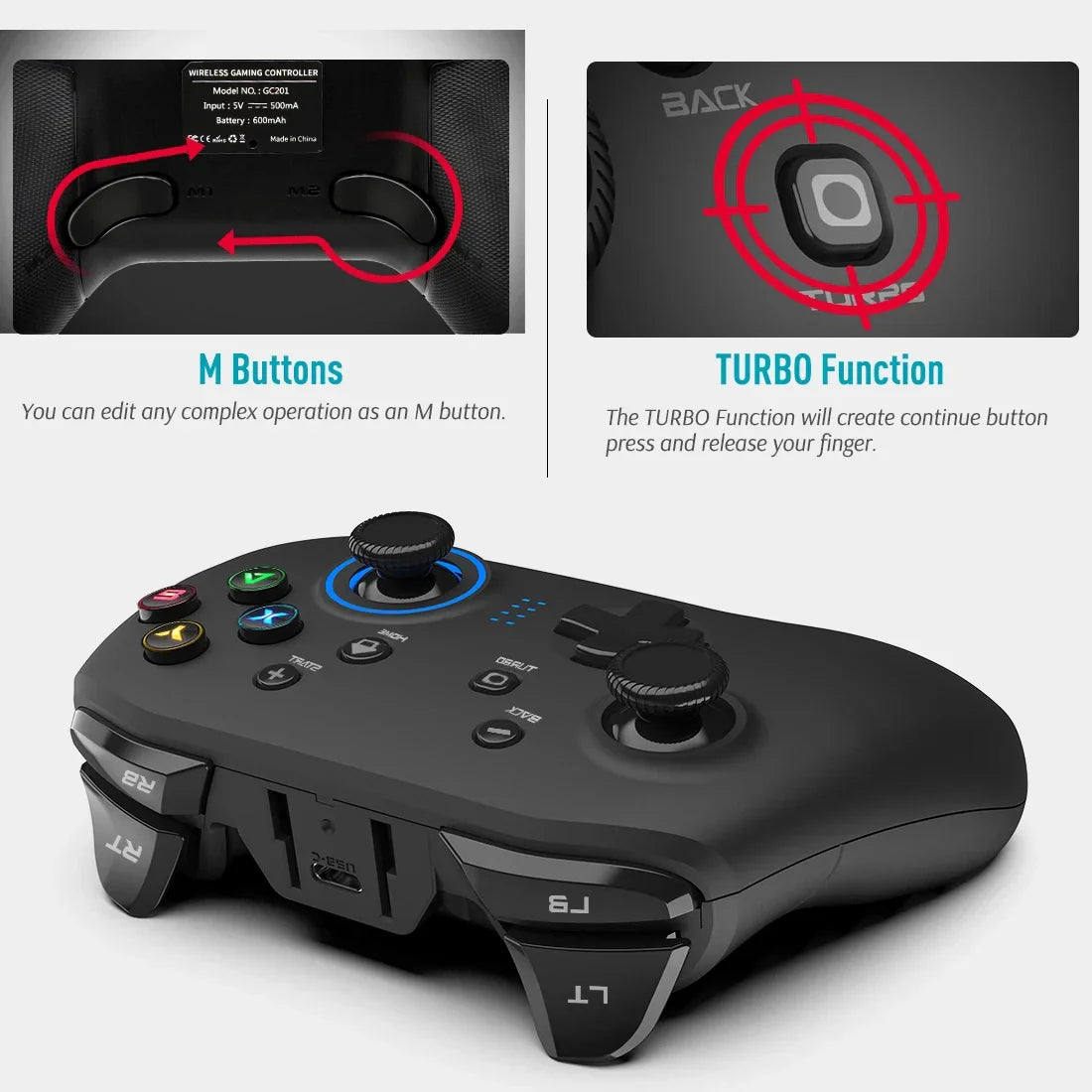 Wireless Gaming Controller Game Controller for PC Windows 7/8/10/11 PS3-5 Switch TV Box Dual-Vibration Joystick Gamepad