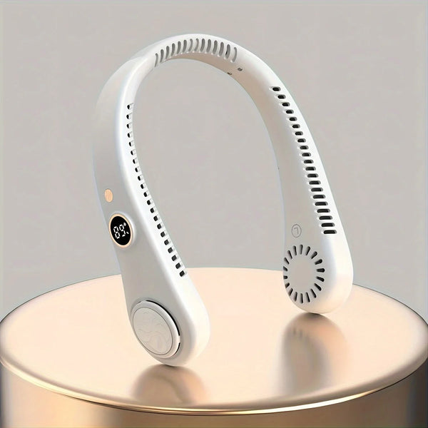 Portable Rechargeable Bladeless Neck Fan - 360° Cooling Wearable Personal Fan For Travel and Outdoor Sports with Digital Display
