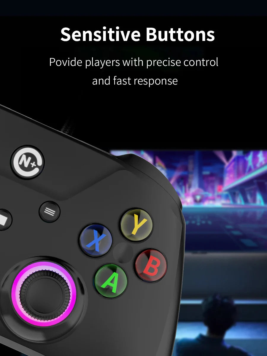 NE N5 Pro Wired Controller for PC Nintendo Switch Laptop Turbo Vibration LED Light 2.3m/7.5ft Cable 500Hz Gamepad RGB Joystick