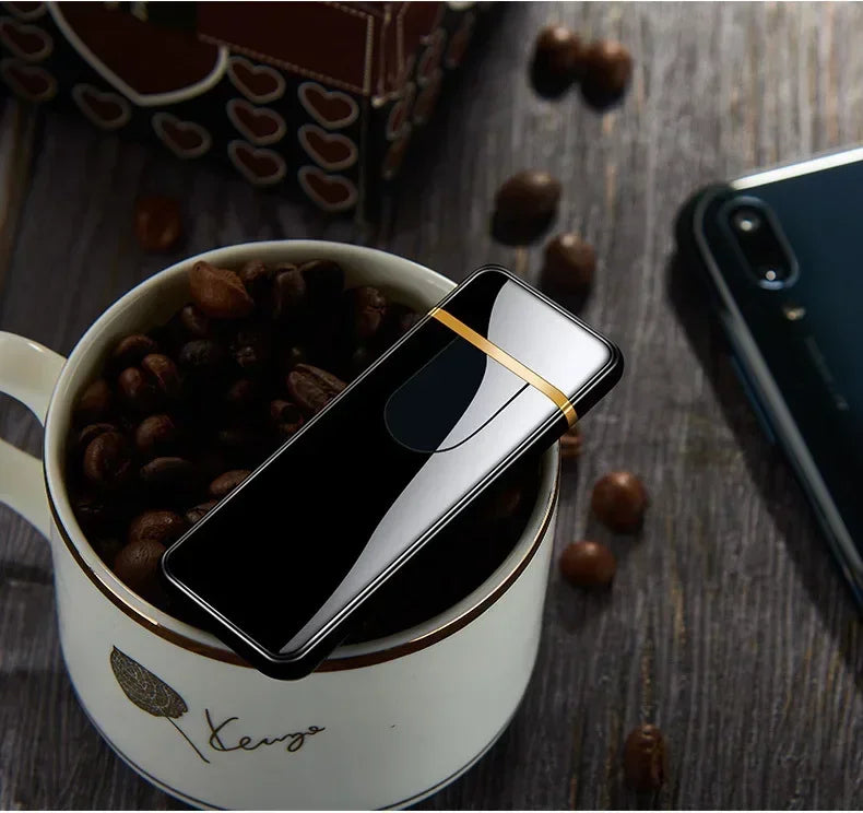2025 Double-sided Fingerprint Touch Lighter Windproof Ignition Tool USB Electronic Charging Ultra-thin Heating Wire Outdoor