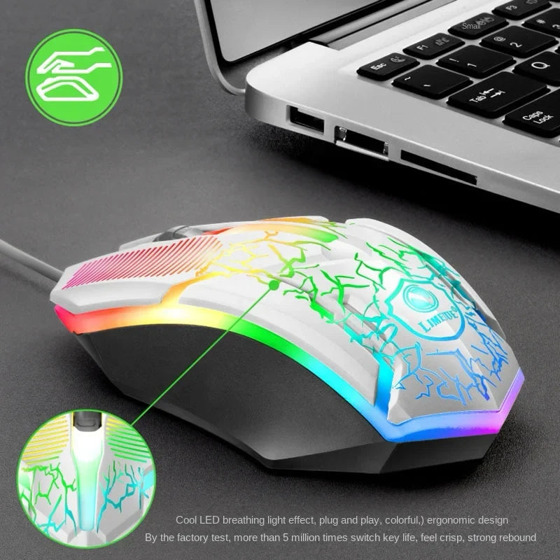 Metal Wired Keyboard Mouse Set 104 Keys USB Game Imitation Mechanical Tactile Backlit Luminous Keyboards Computer Accessories
