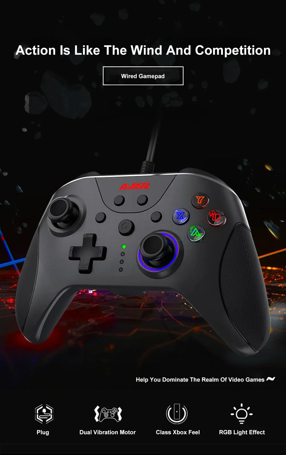 AJAZZ AG110 USB Wired Controller PC Cellphone Joypad Gamepad Console Wired ForGame Joystick