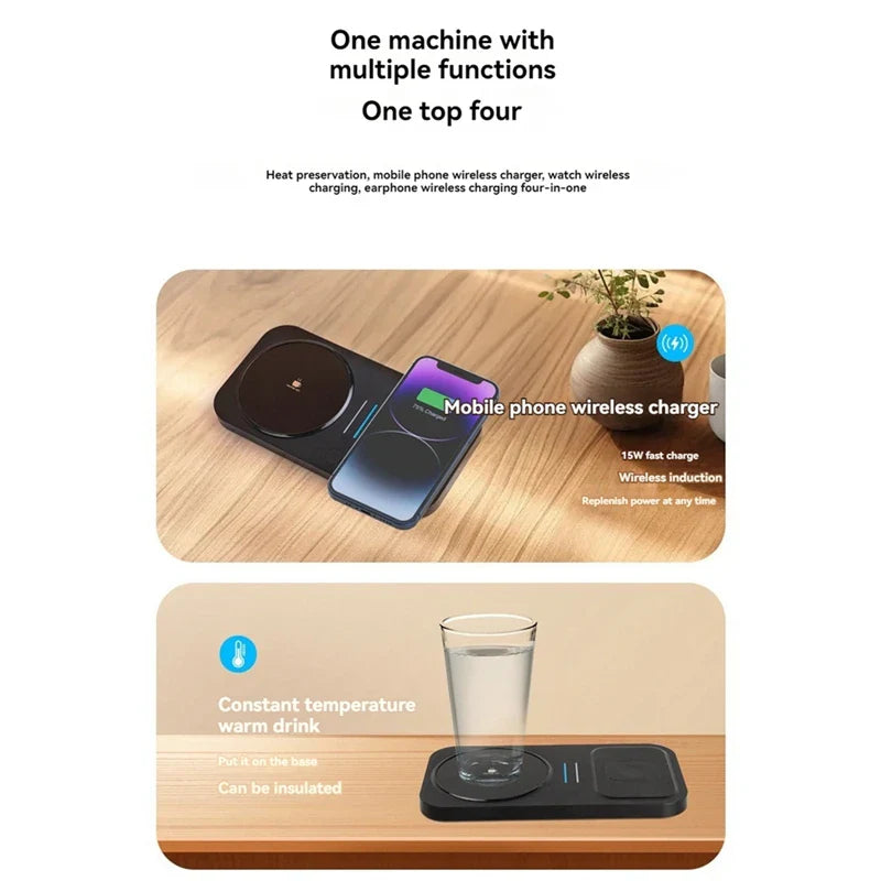 4 In 1 Coffee Mugs Warmer  Phone Wireless Charger Drink Heating Warmer   For Desk Use Keep Beverages Warmer US Plug