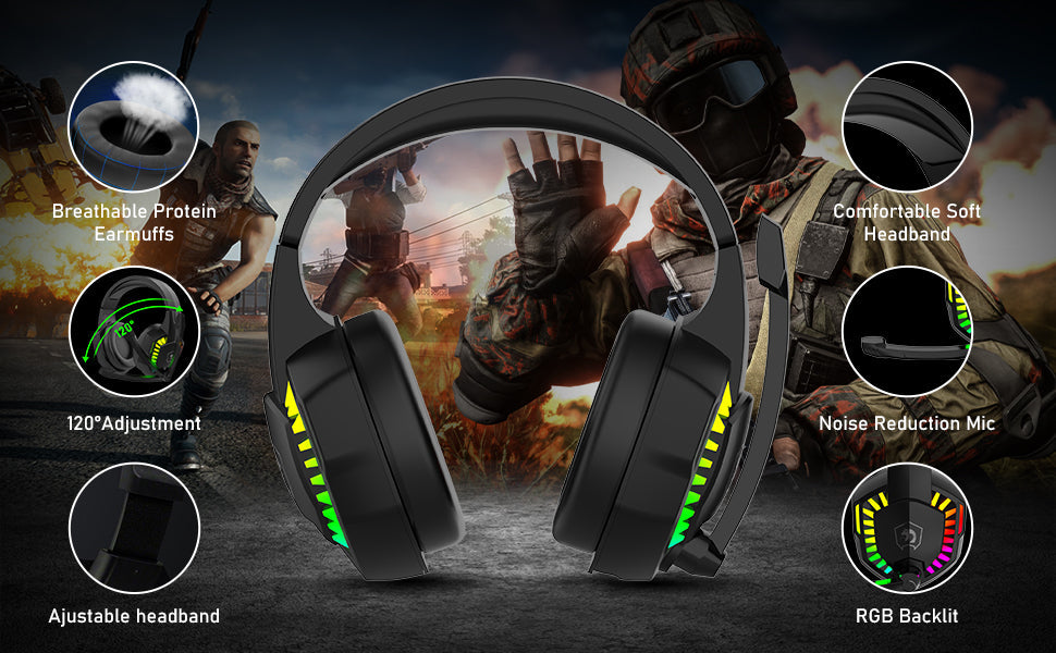 MAMBASNAKE CY907 RGB Gaming Headset, 5.1 Channel Stereo Surround Sound, 3.5mm Wired LED Over-Ear Comfort Headphone